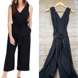 J. Crew Wrap Tie Jumpsuit Black Stretch Poplin Preppy Classic Womens 2